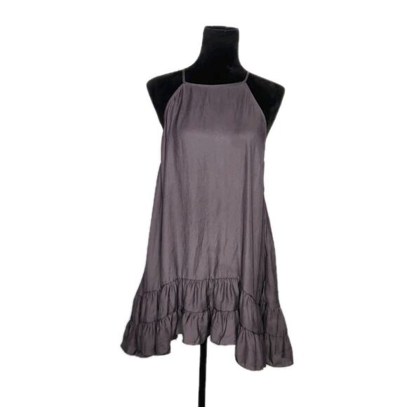 Intimately Free People Raven Slip Dress Racer Back Size S Gray Tiered Ruffle Hem - Picture 2 of 7